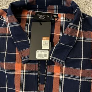 Harley-Davidson 5XL Blue Orange Tartan Plaid Full Zipper woven Shirt Jacket